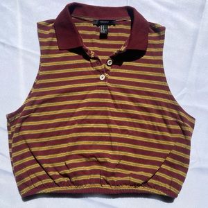 Size M. Red/yellow, collared striped crop and is sleeveless.